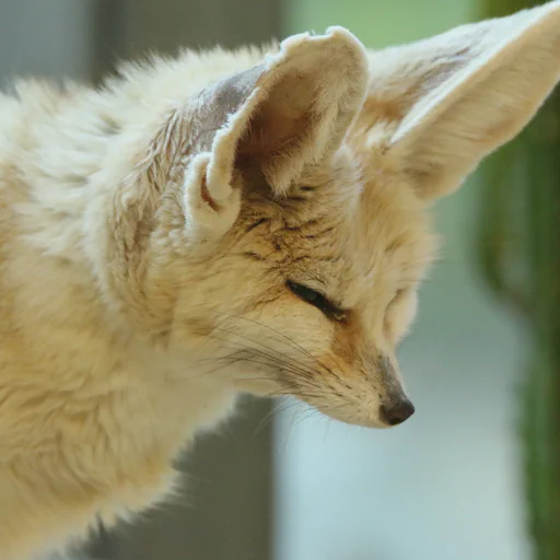 Close up photo of a rather sleepy looking fennec fox.