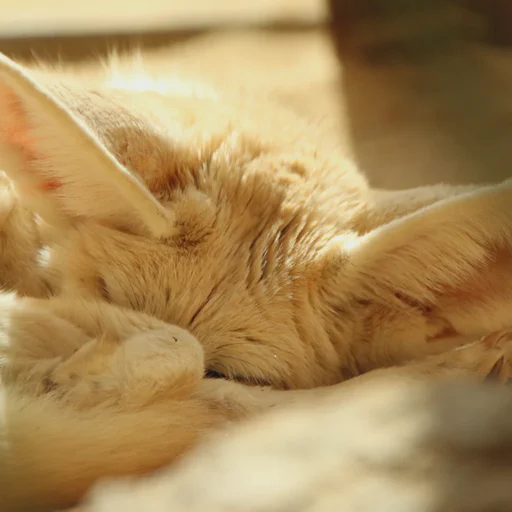 Really sleepy looking fennec fox with a paw in front of her face giving her that "Leave me alone" kind of look.